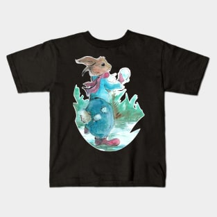 Rabbit throwing snowballs 22/11/23 - vintage Christmas inspired designs Kids T-Shirt